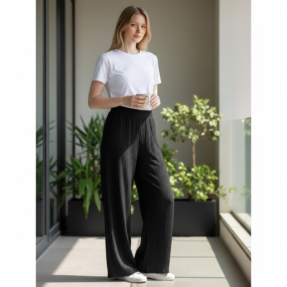 Koret Pants 10 Black Excellent Textured Elastic Waist Straight Leg R27G224